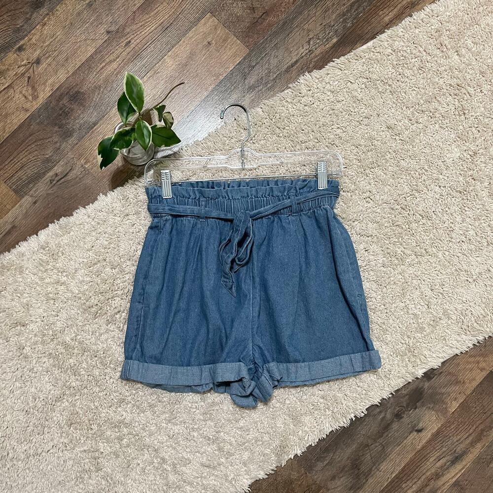 American Eagle Small Medium Wash Paperbag Belted High-Rise Denim Shorts